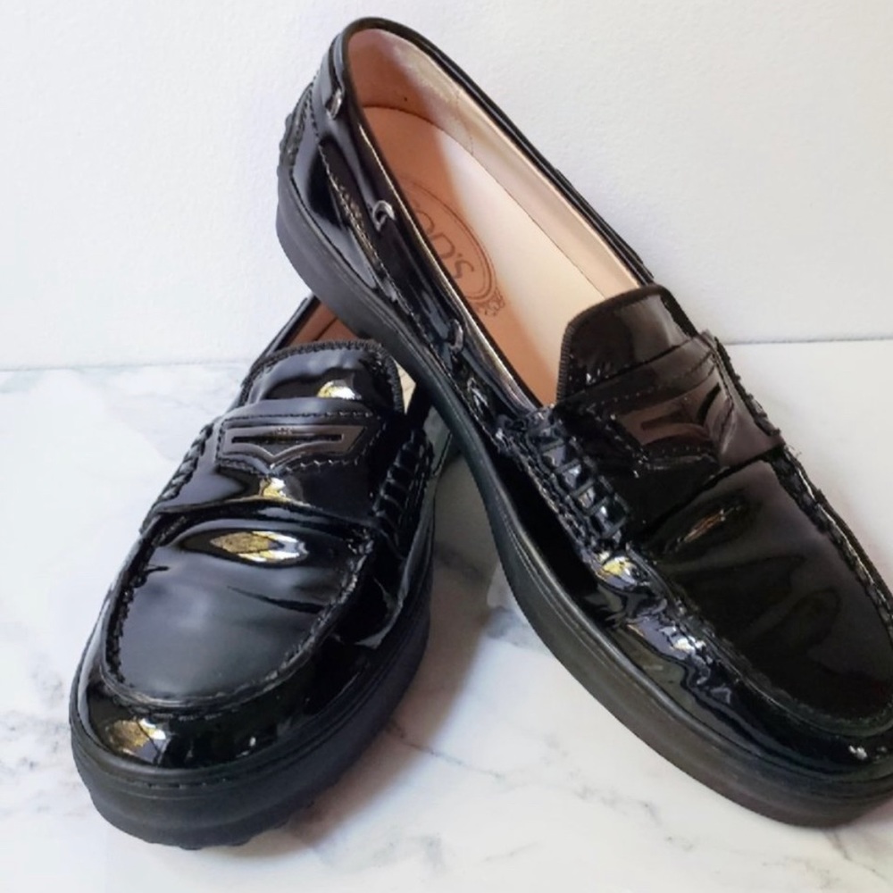Tod's Gommino Black Patent Leather Driving Loafers